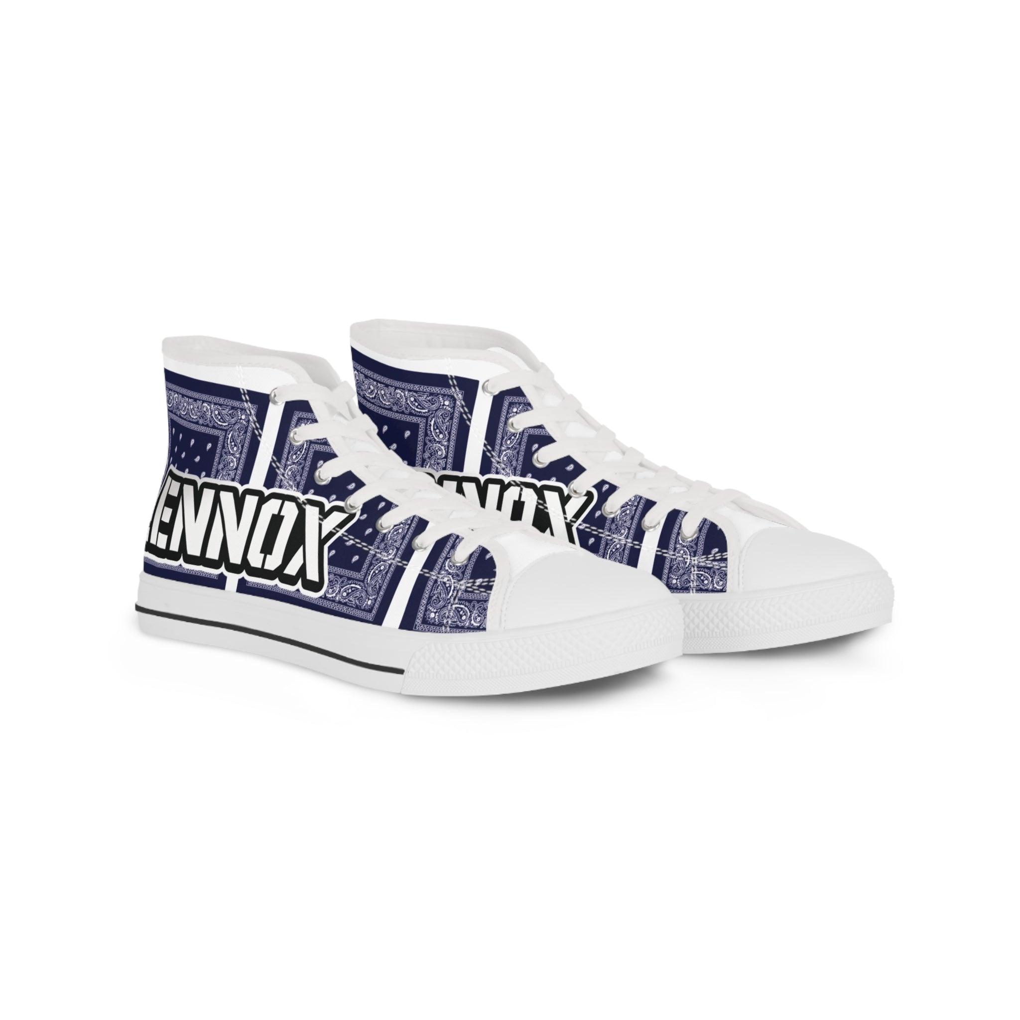High Top Sneakers — Custom Navy Bandana Design with 'LENNOX' Text