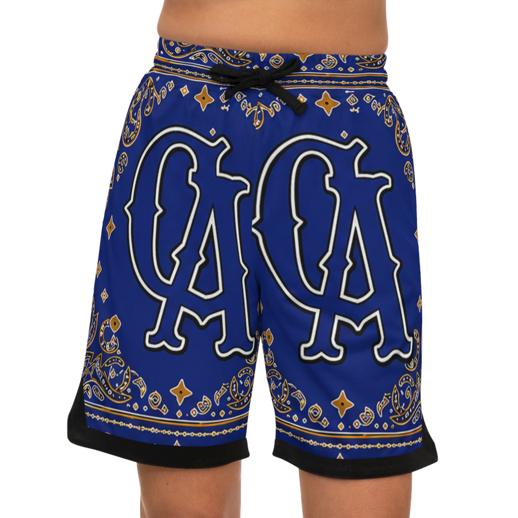 Blue Paisley Bandana Basketball Shorts — AOP Athletic Ribbed Shorts with 'OA' Monogram