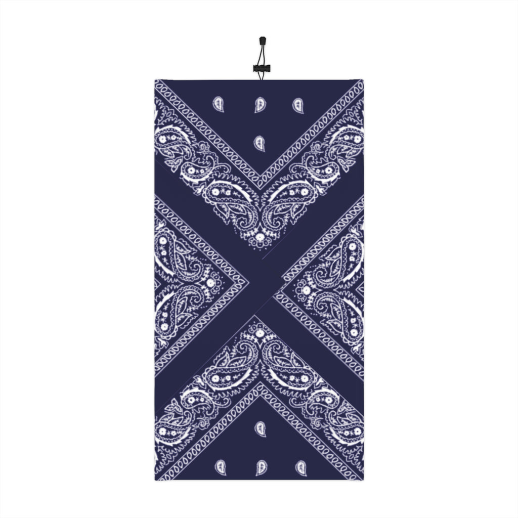 Navy Paisley Winter Neck Gaiter with Drawstring — Cozy Face & Neck Warmer