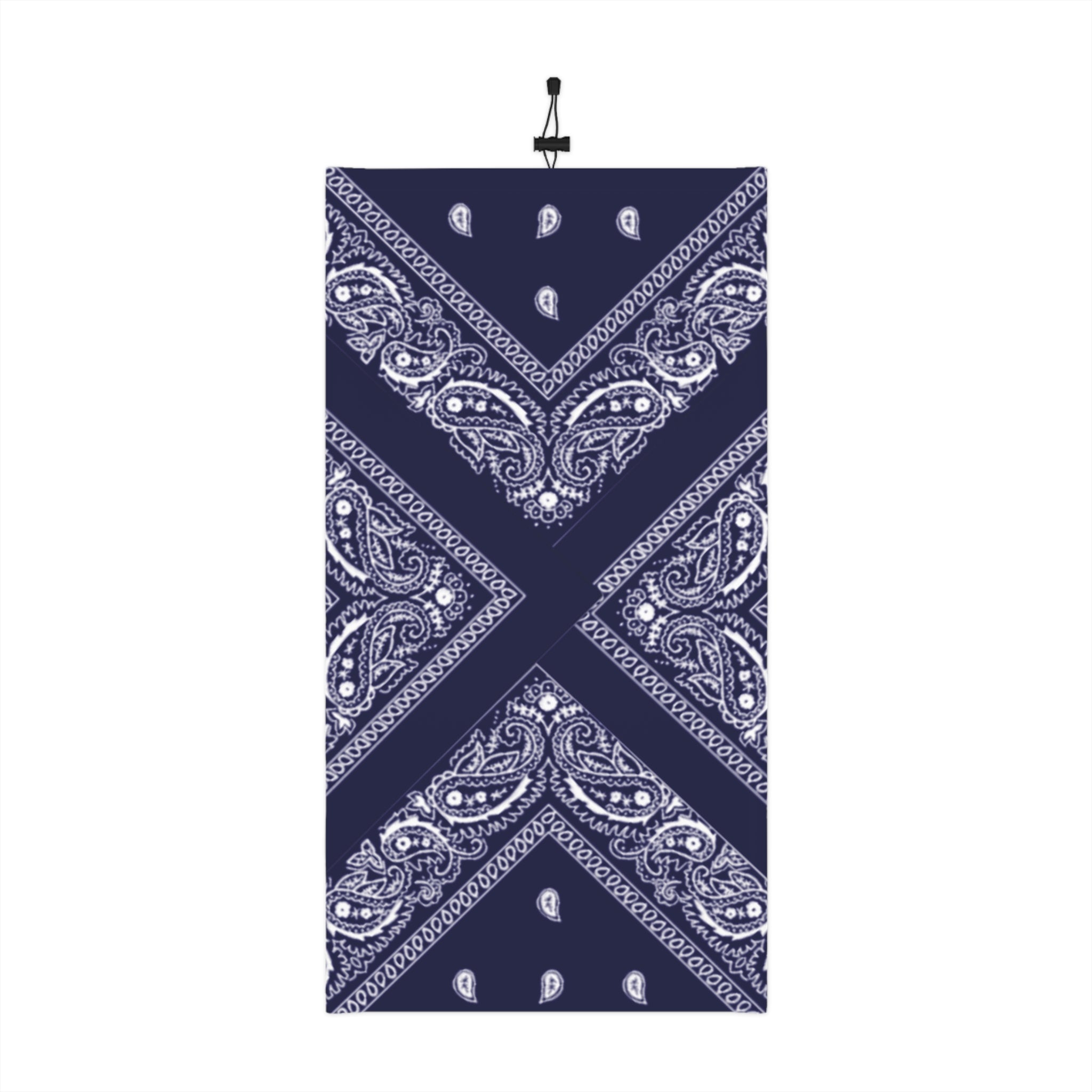 Navy Paisley Winter Neck Gaiter with Drawstring — Cozy Face & Neck Warmer
