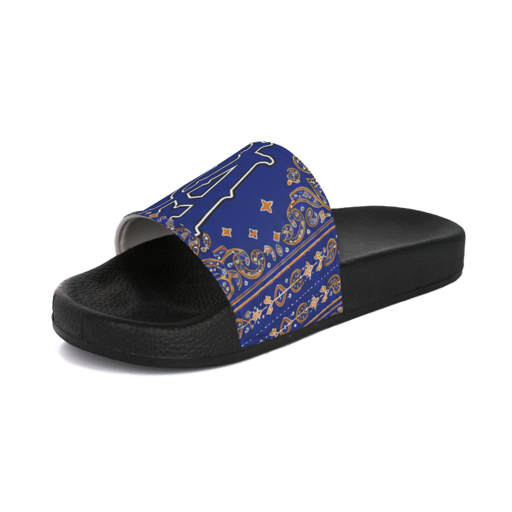 Blue Paisley Monogram Slide Sandals — Men's Casual Pool & Beach Slides