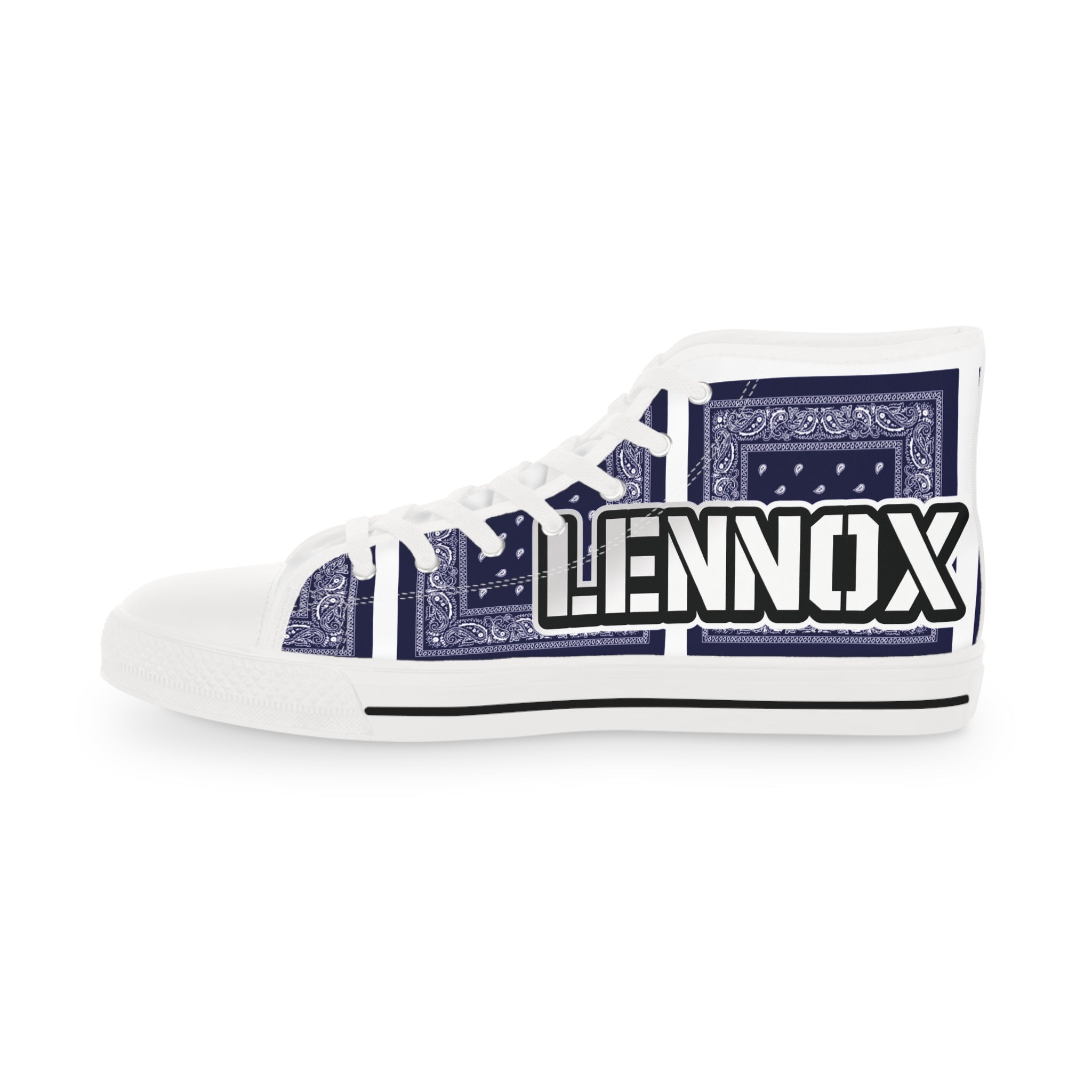 High Top Sneakers — Custom Navy Bandana Design with 'LENNOX' Text