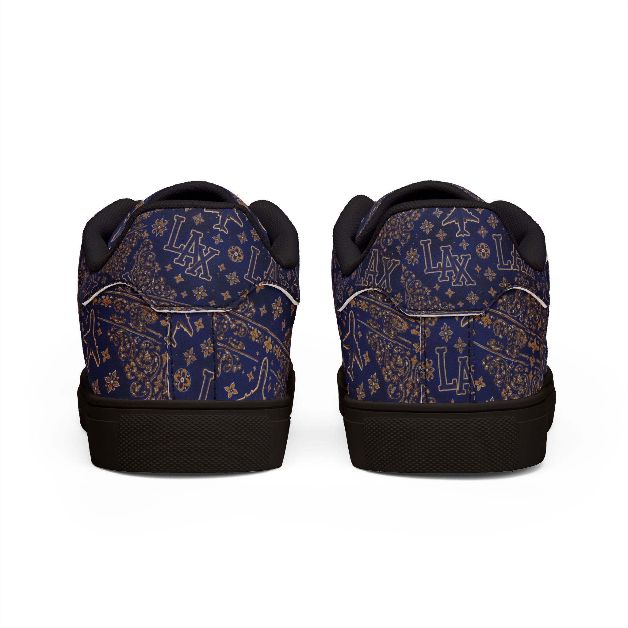 LAX Airplane Pattern Men's Low-Top Sneakers — Navy Travel-Inspired Leather Shoes