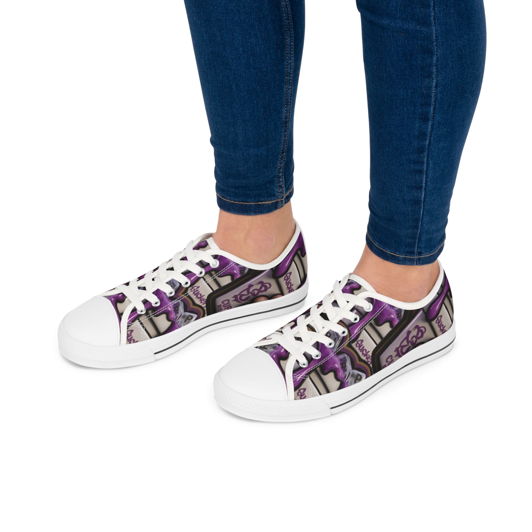 Low Top Sneakers — Purple Cupcake Pattern Casual Shoes