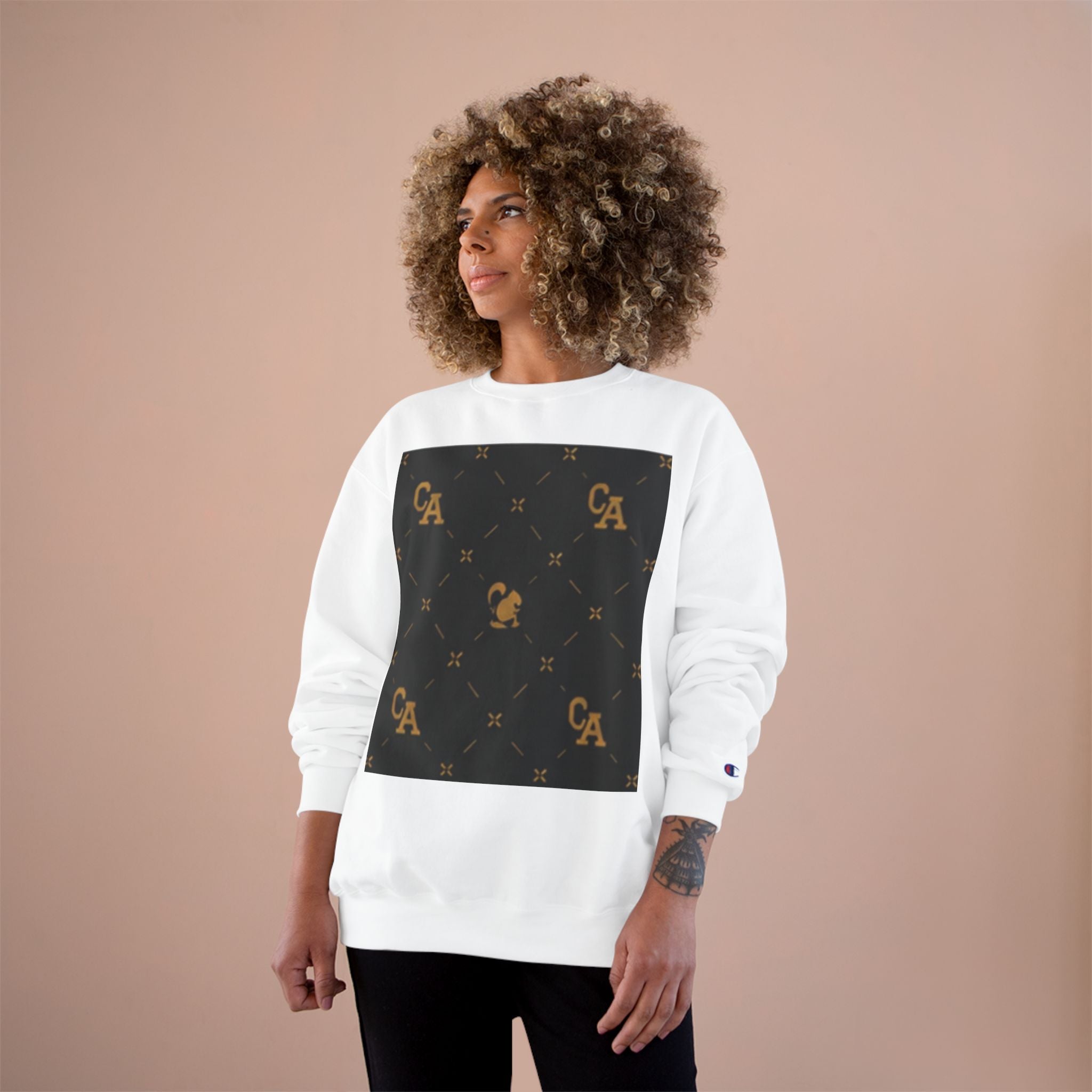 Champion Sweatshirt — Gold Monogram Luxury Pattern Crewneck