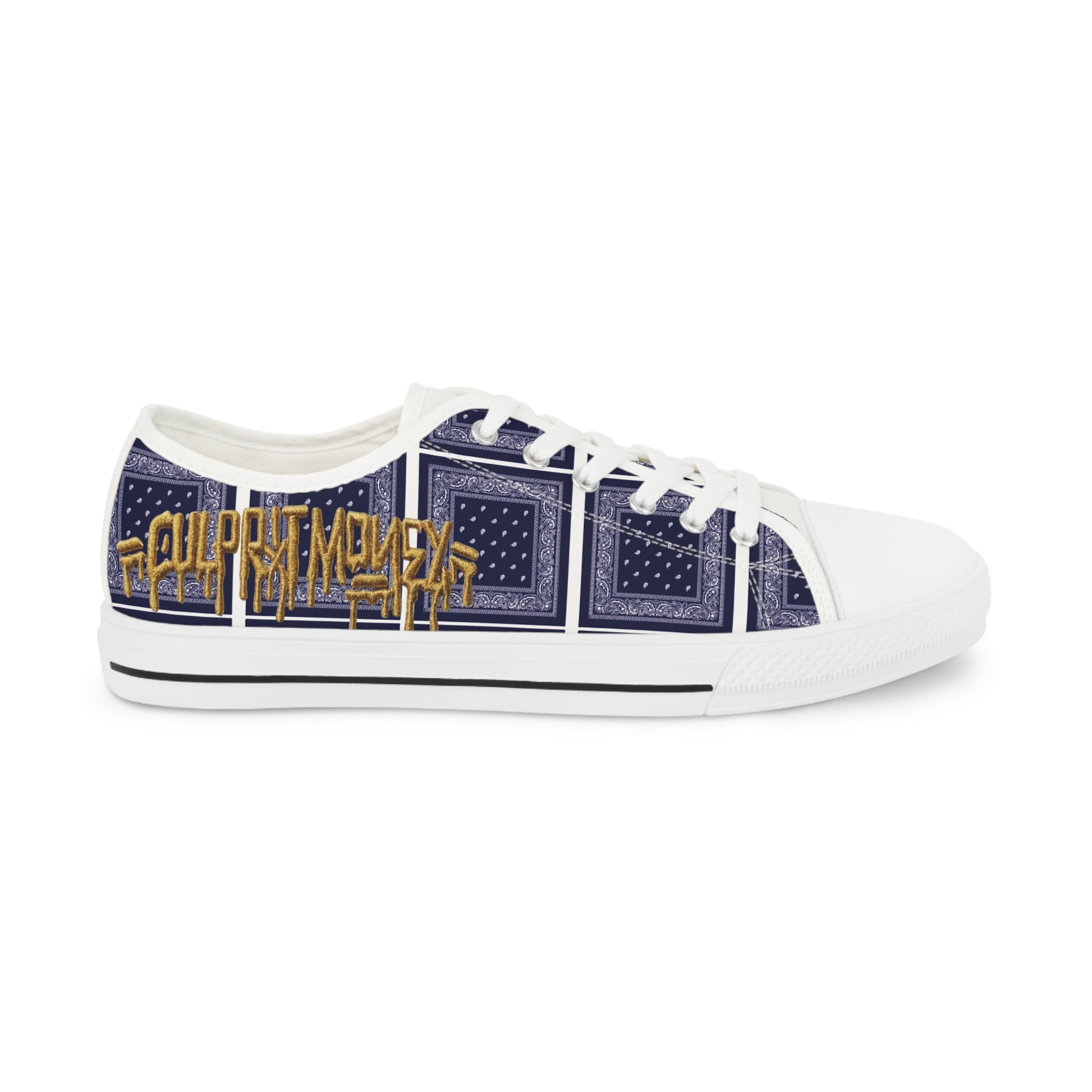 Bandana Patchwork Low-Top Sneakers for Men — Navy & Gold Street Style