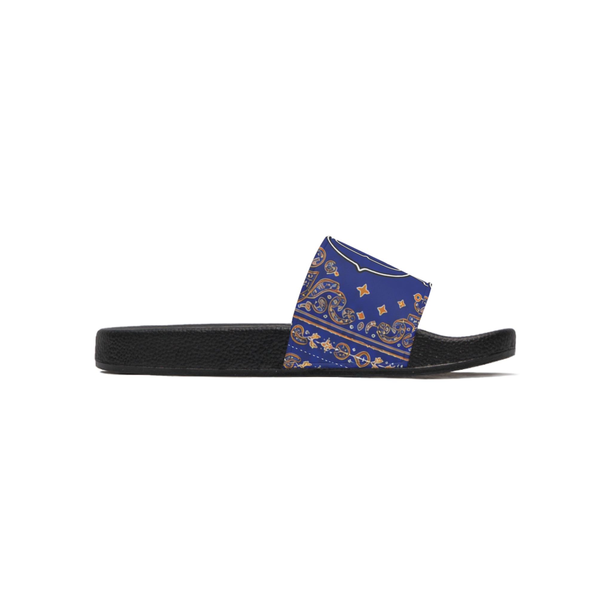 Blue Paisley Monogram Slide Sandals — Men's Casual Pool & Beach Slides
