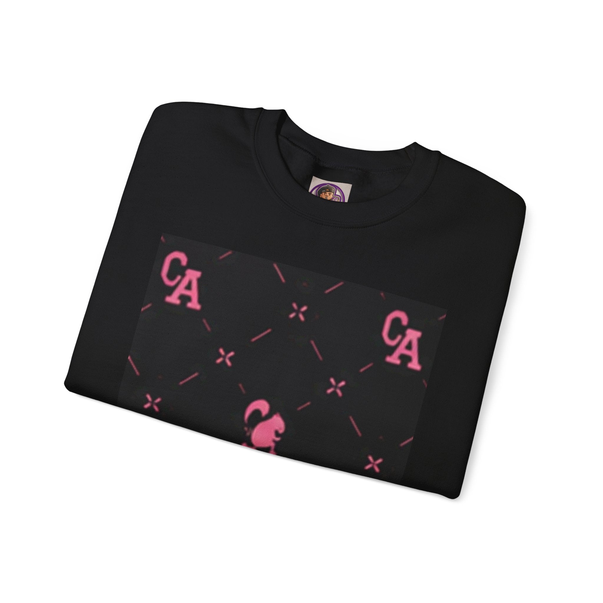 Crewneck Sweatshirt — Pink Monogram Block Print on Black