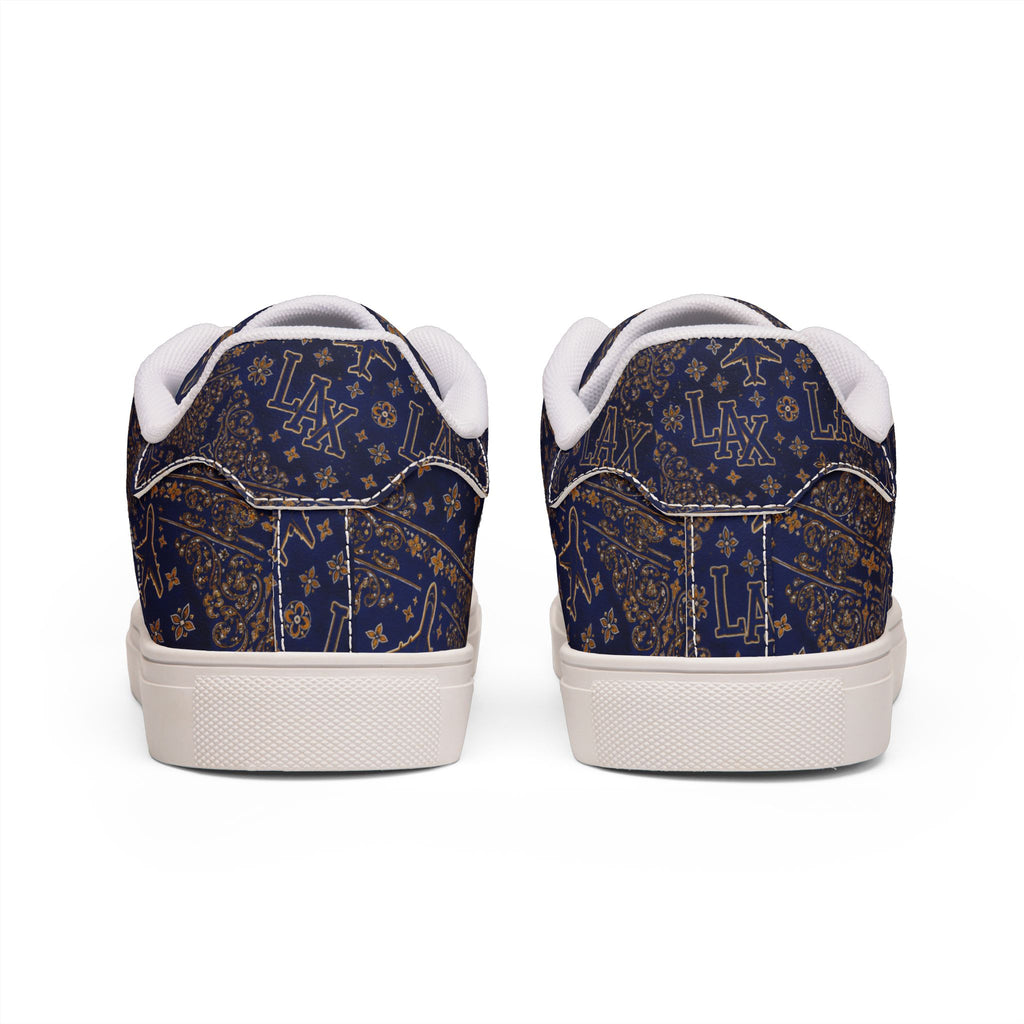LAX Airplane Pattern Men's Low-Top Sneakers — Navy Travel-Inspired Leather Shoes