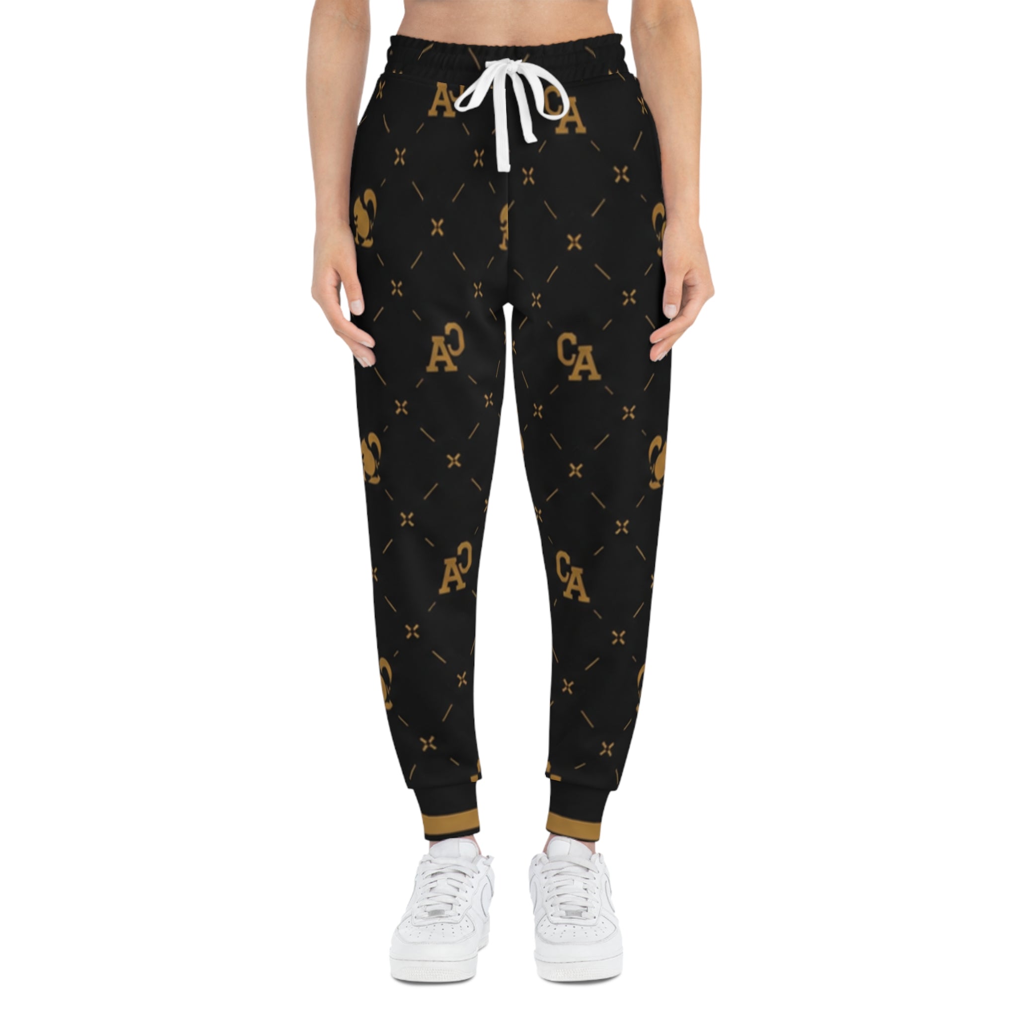 Luxury Black & Gold Monogram Joggers — CA Pattern Athletic Pants