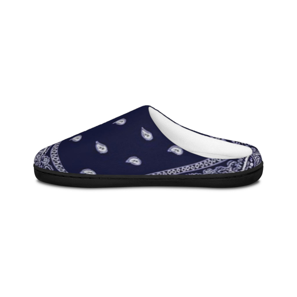 Men's Navy Bandana Print Indoor Slippers — Cozy House Shoes