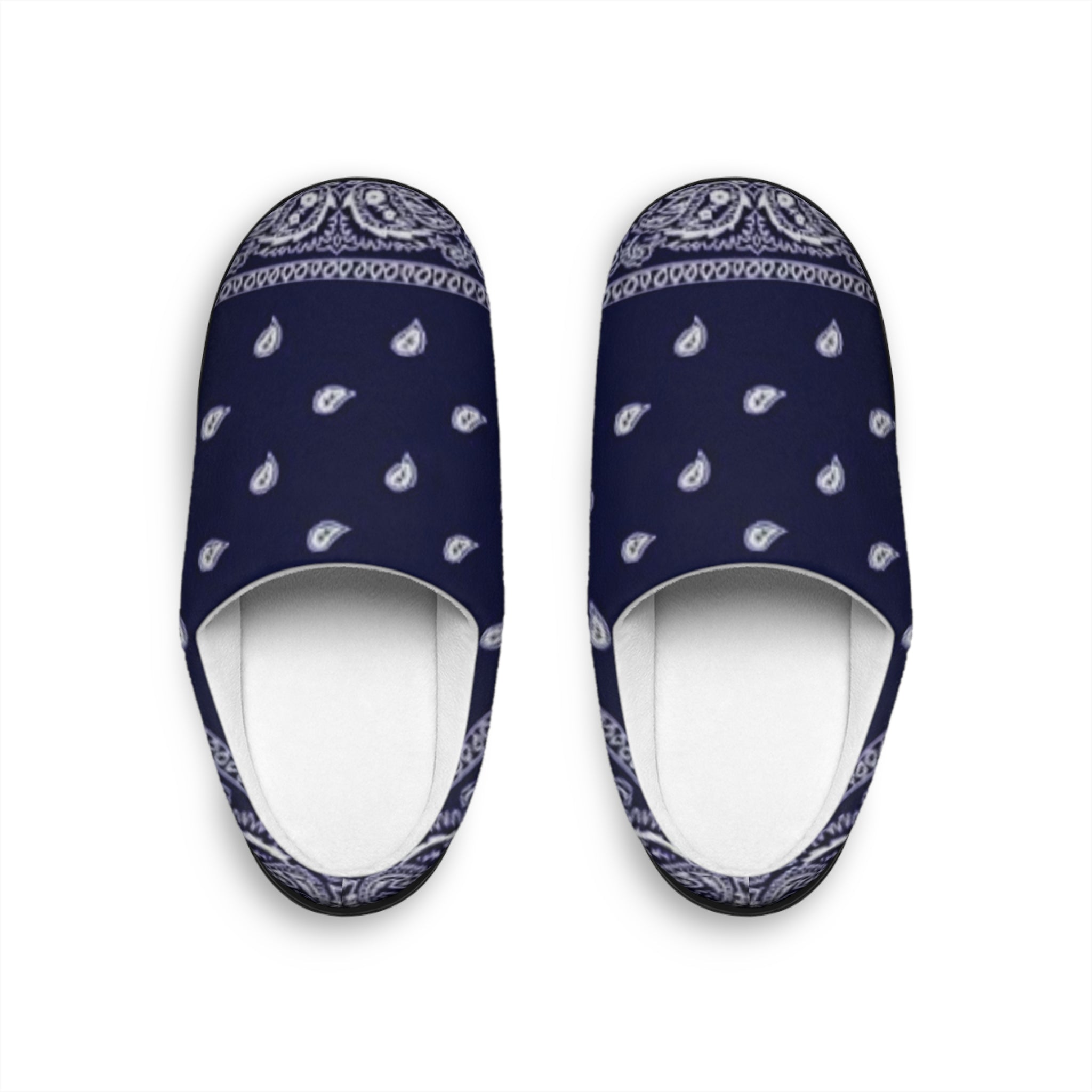Men's Navy Bandana Print Indoor Slippers — Cozy House Shoes