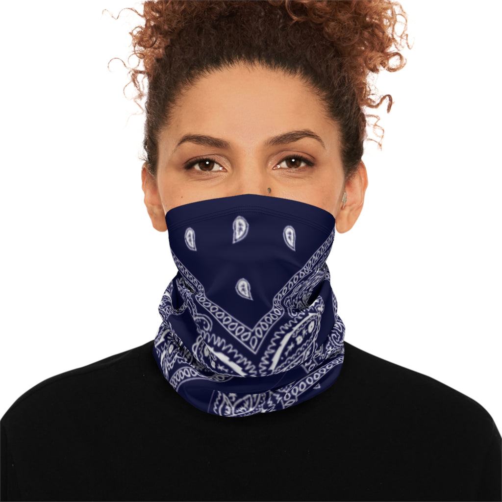 Navy Paisley Winter Neck Gaiter with Drawstring — Cozy Face & Neck Warmer