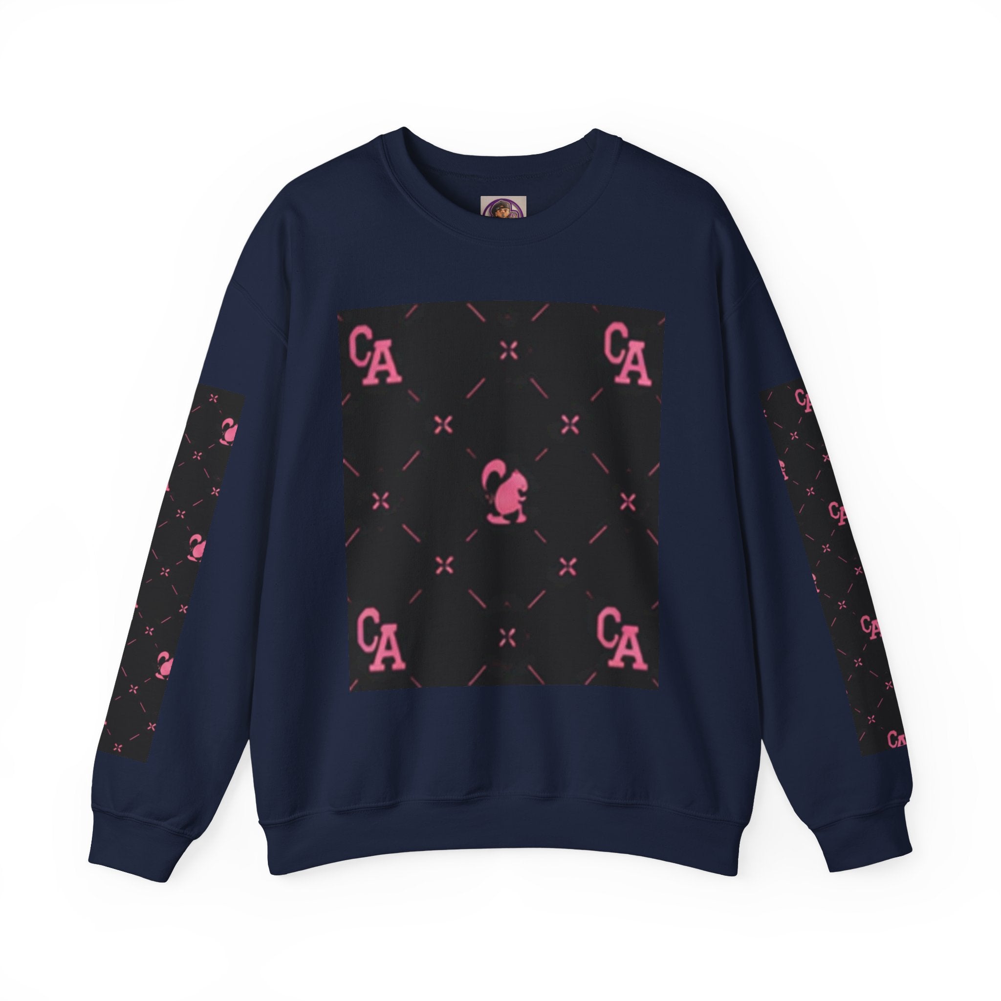 Crewneck Sweatshirt — Pink Monogram Block Print on Black