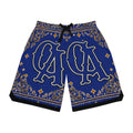 Blue Paisley Bandana Basketball Shorts — AOP Athletic Ribbed Shorts with 'OA' Monogram