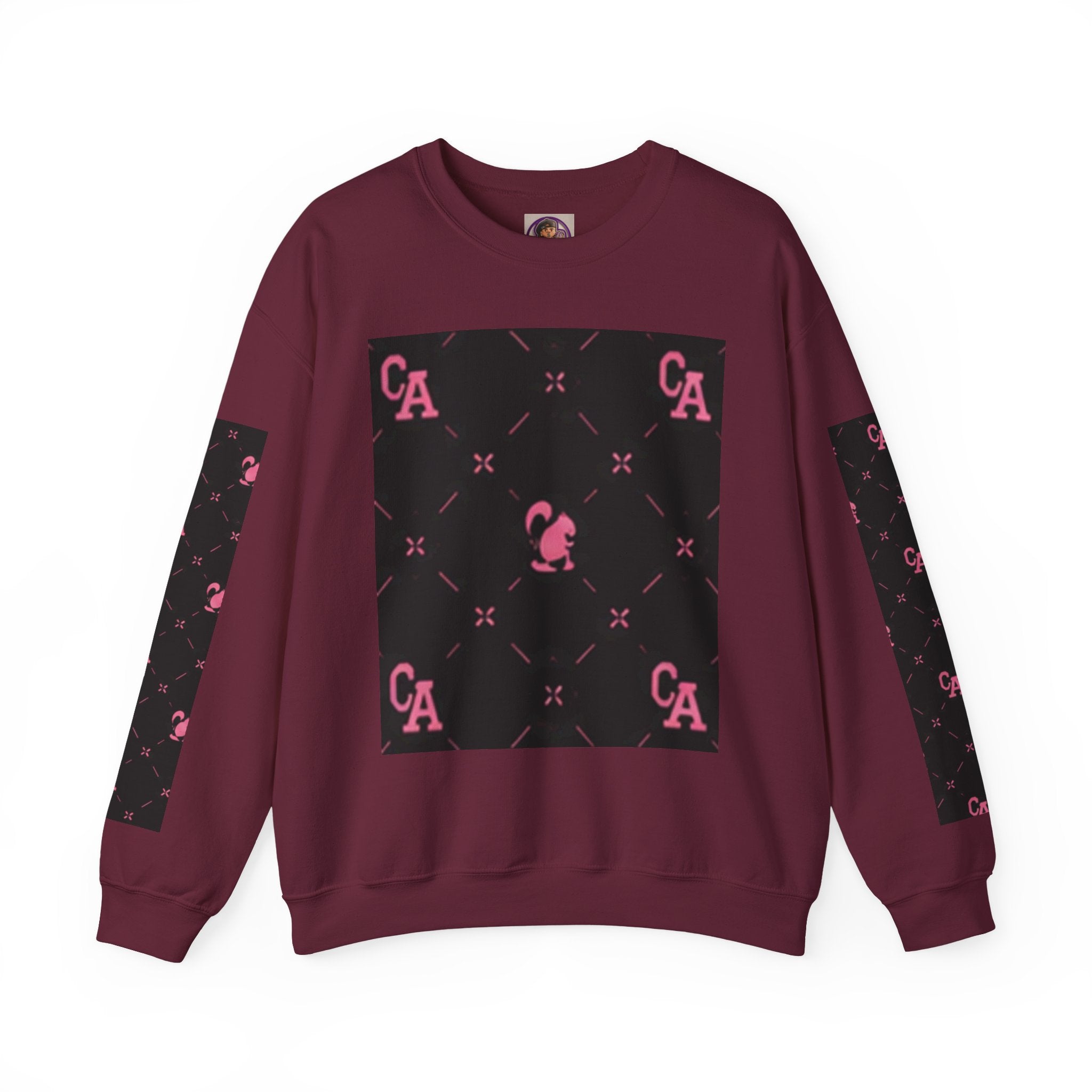 Crewneck Sweatshirt — Pink Monogram Block Print on Black
