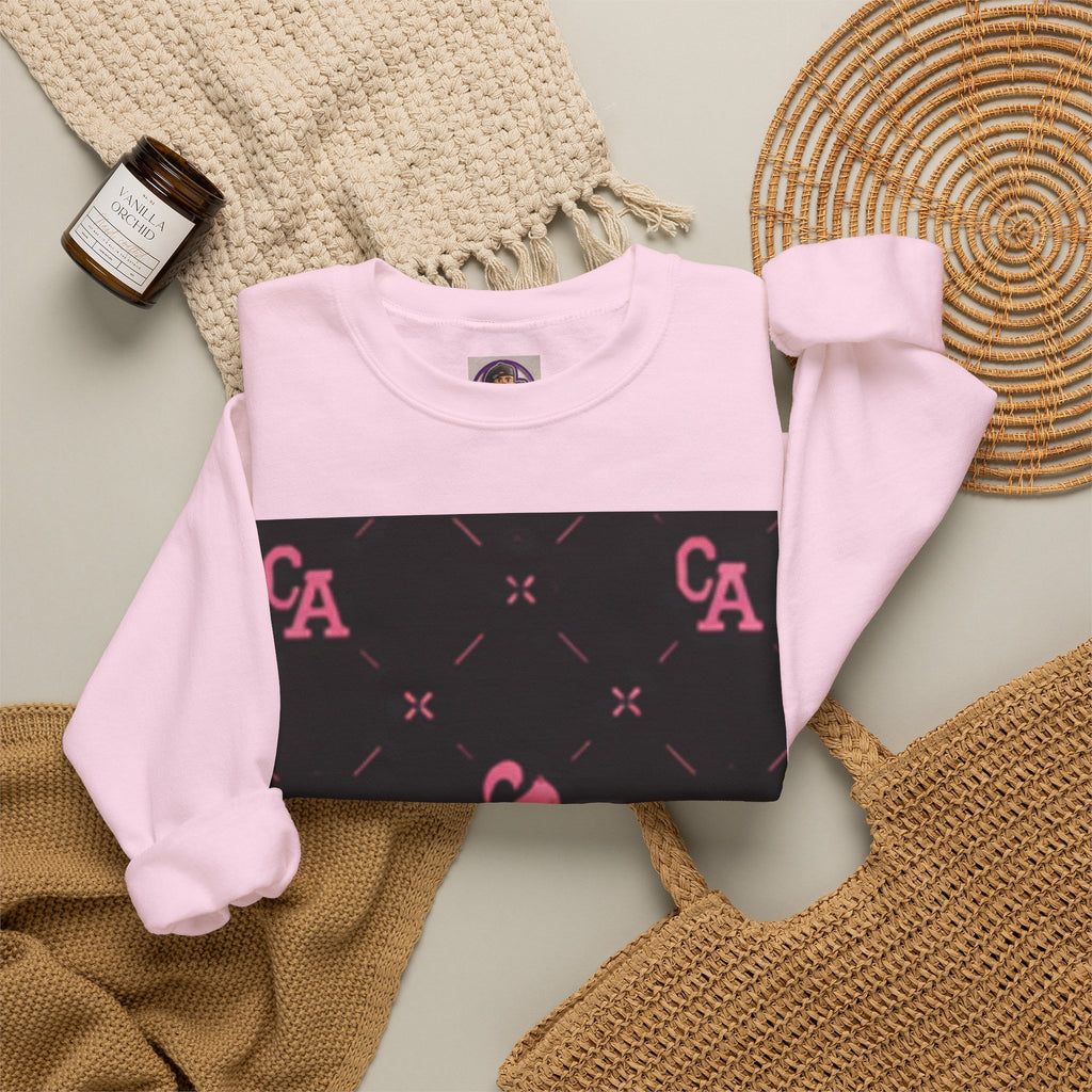 Crewneck Sweatshirt — Pink Monogram Block Print on Black