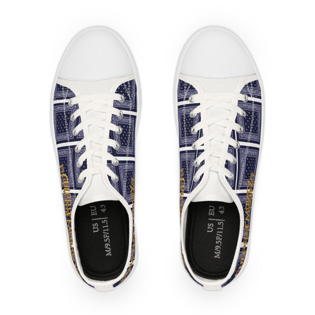 Bandana Patchwork Low-Top Sneakers for Men — Navy & Gold Street Style