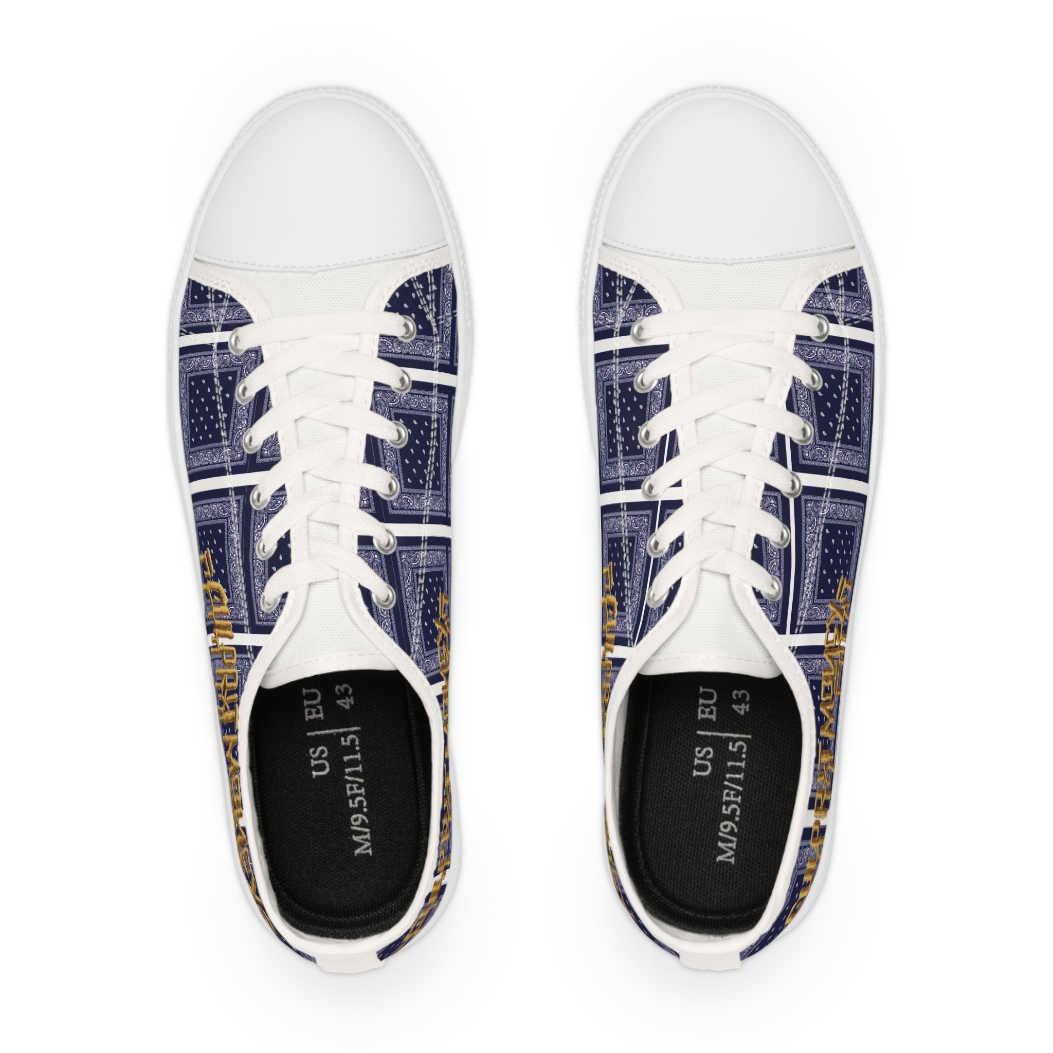 Bandana Patchwork Low-Top Sneakers for Men — Navy & Gold Street Style