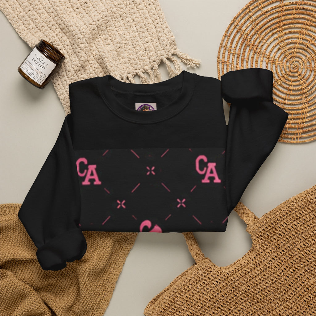 Crewneck Sweatshirt — Pink Monogram Block Print on Black