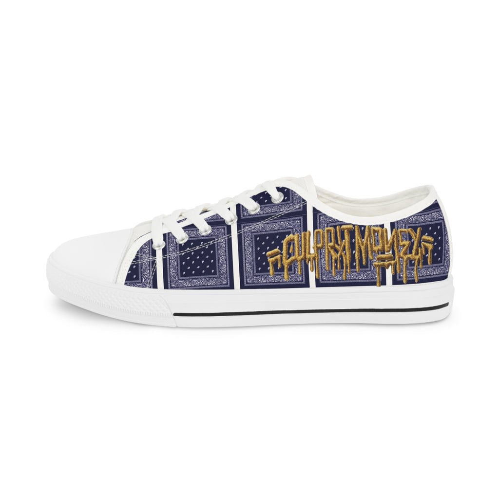 Bandana Patchwork Low-Top Sneakers for Men — Navy & Gold Street Style
