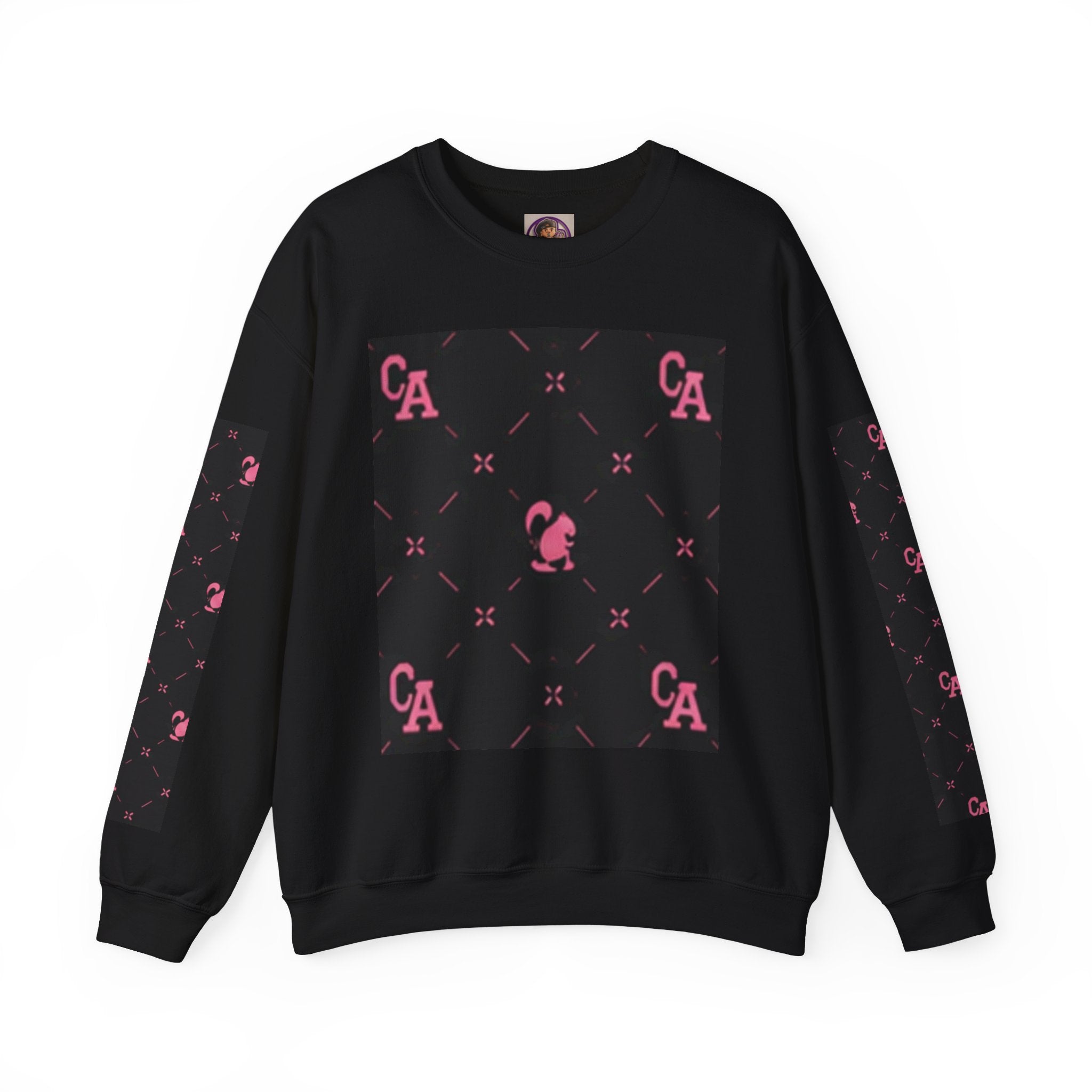 Crewneck Sweatshirt — Pink Monogram Block Print on Black