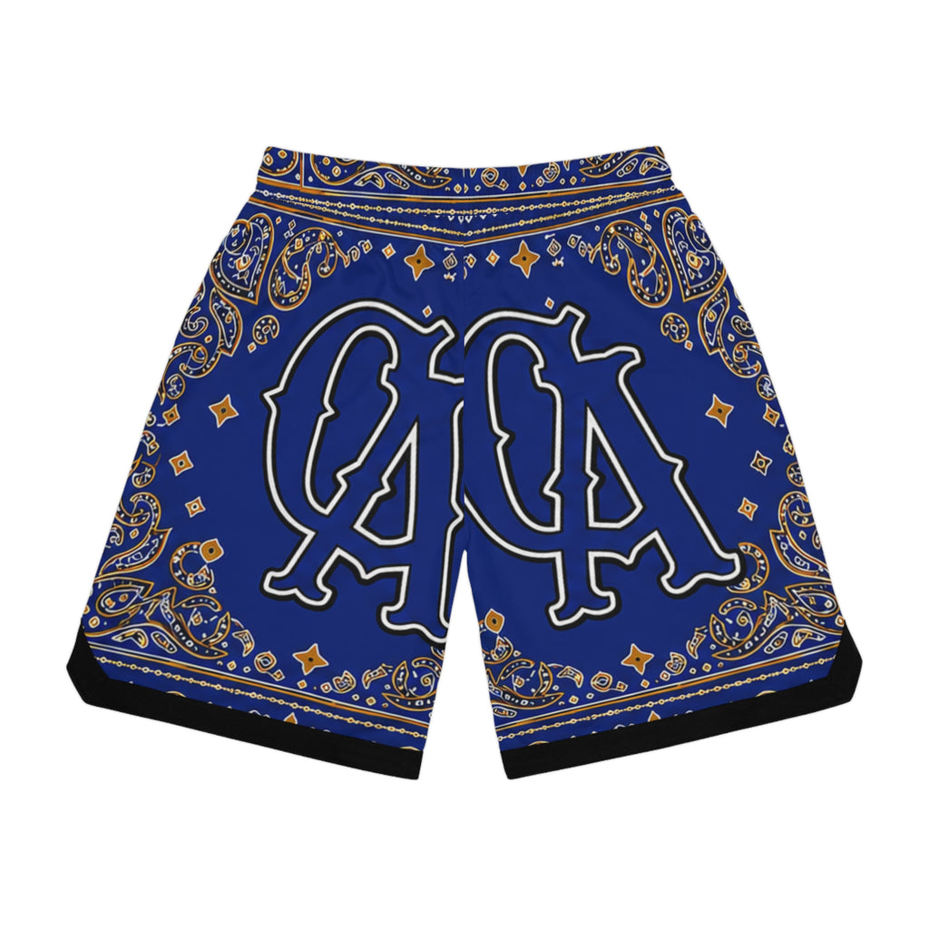 Blue Paisley Bandana Basketball Shorts — AOP Athletic Ribbed Shorts with 'OA' Monogram