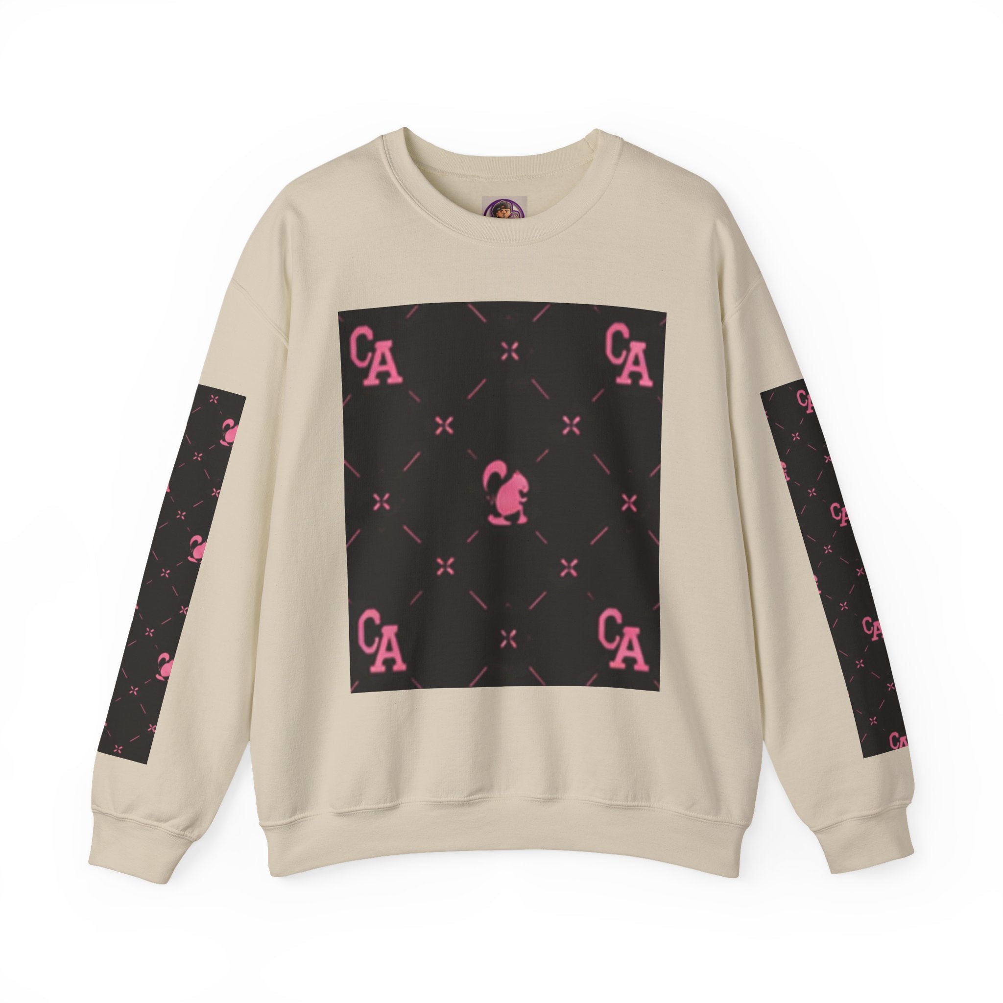 Crewneck Sweatshirt — Pink Monogram Block Print on Black
