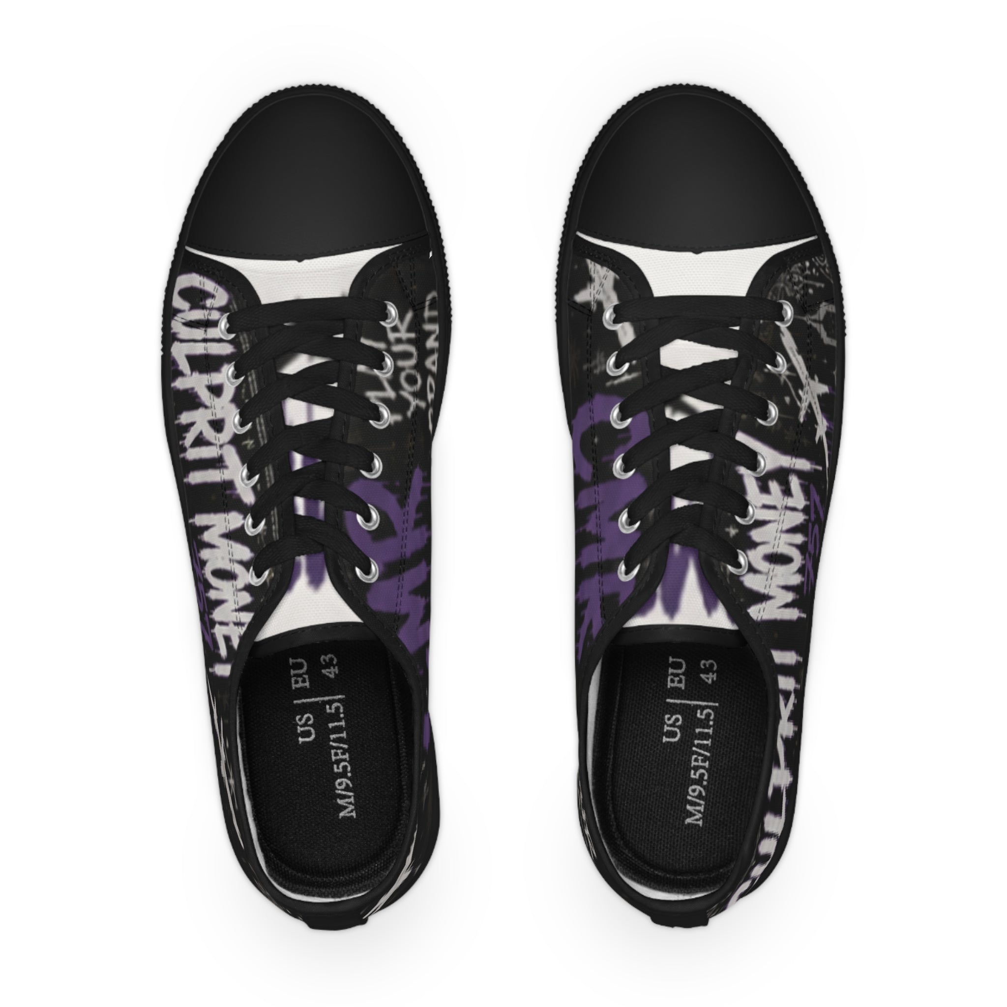Graffiti Purple Black Men's Low Top Sneakers — Urban Street Style Shoes