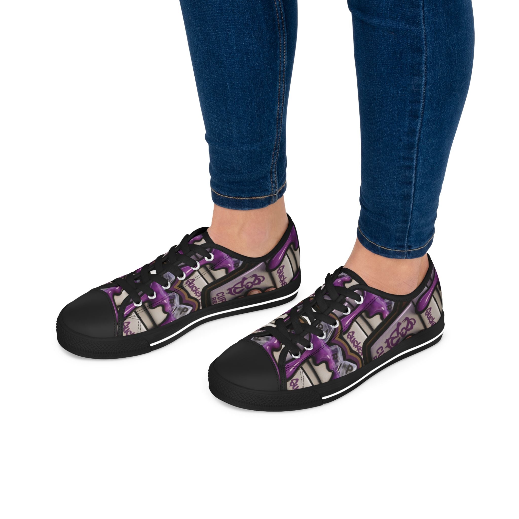 Low Top Sneakers — Purple Cupcake Pattern Casual Shoes