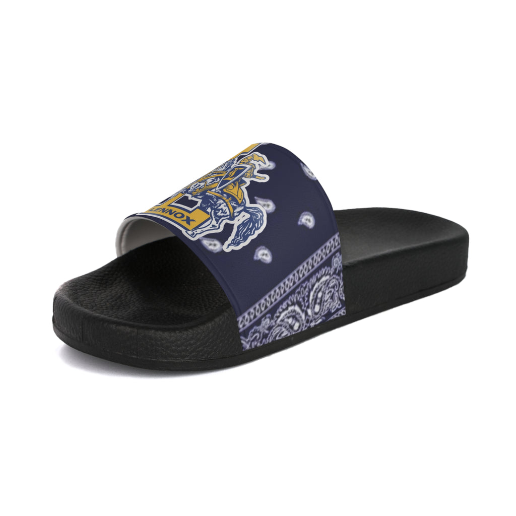 Pirate Bandana Slide Sandals – Navy & Gold "T" Crest
