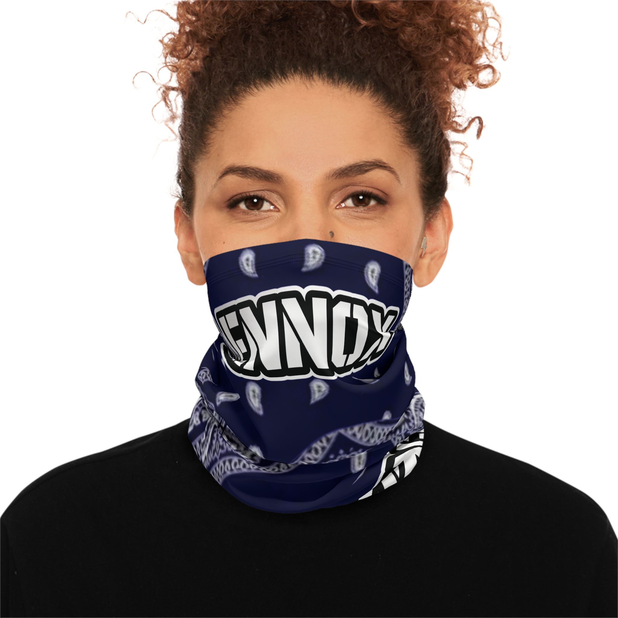 Lennox Navy Bandana-Print Winter Neck Gaiter with Drawstring