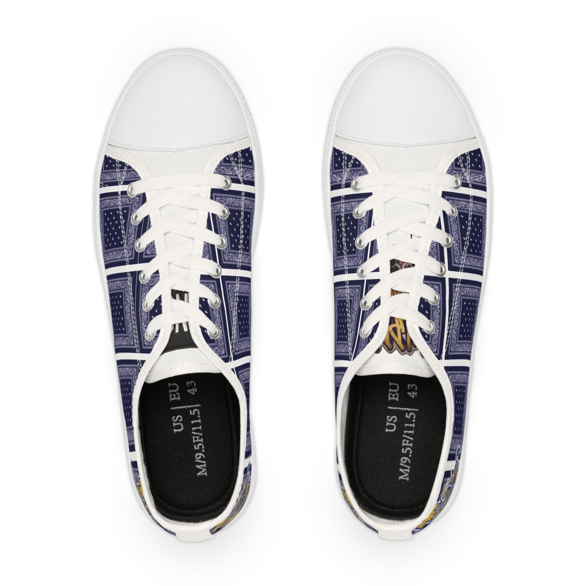 Bandana Patchwork Low Top Sneakers — Men's Casual Navy Graphic Shoes