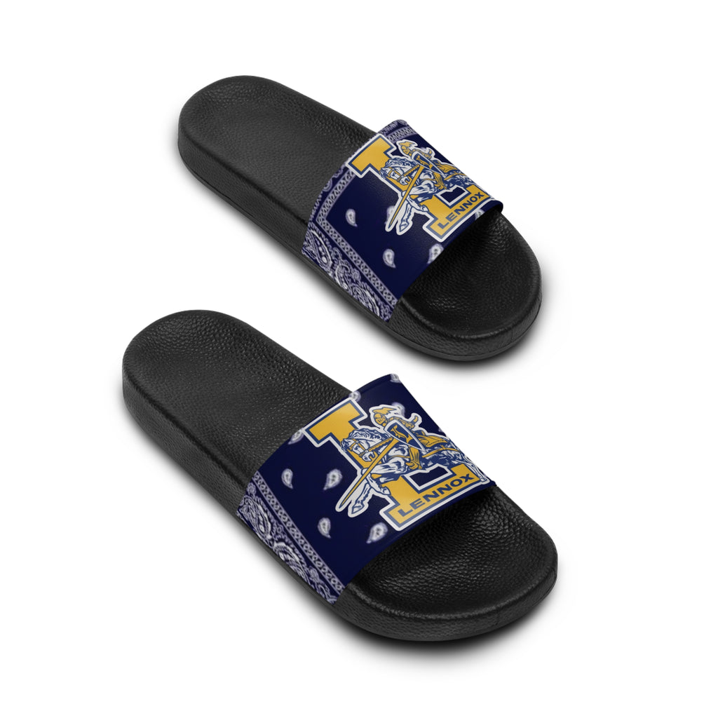 Pirate Bandana Slide Sandals – Navy & Gold "T" Crest