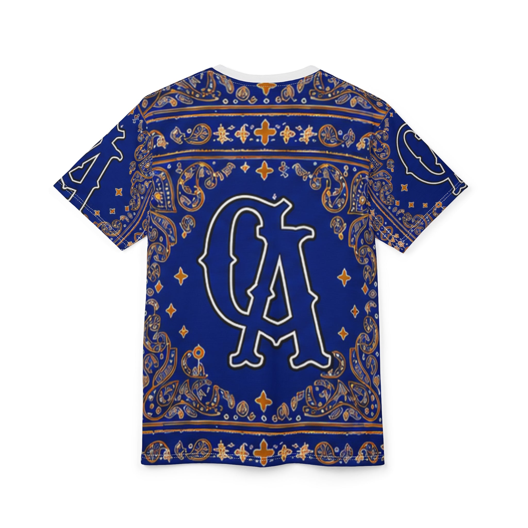 LA Bandana Print Tee — Blue Paisley All-Over Graphic Shirt
