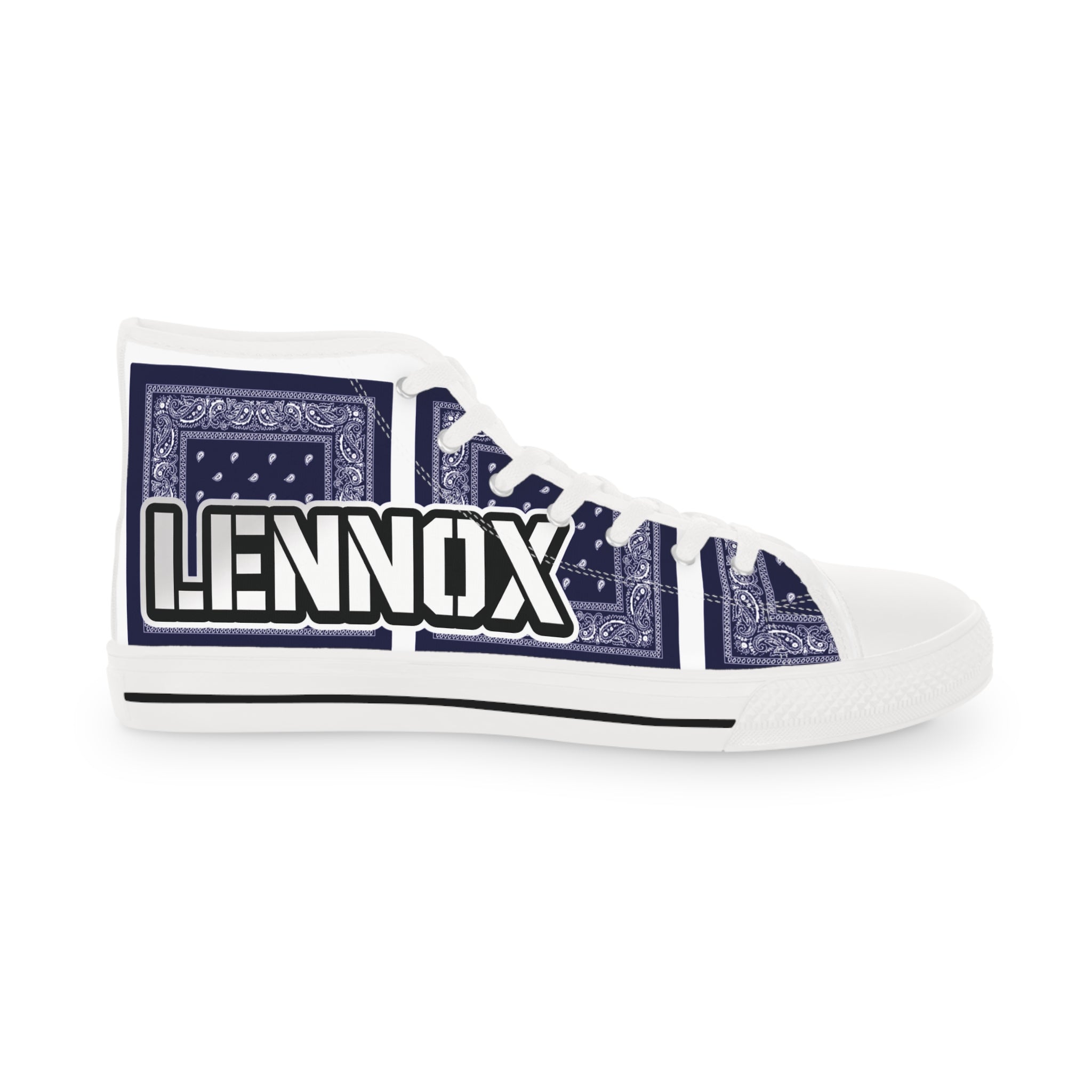 High Top Sneakers — Custom Navy Bandana Design with 'LENNOX' Text