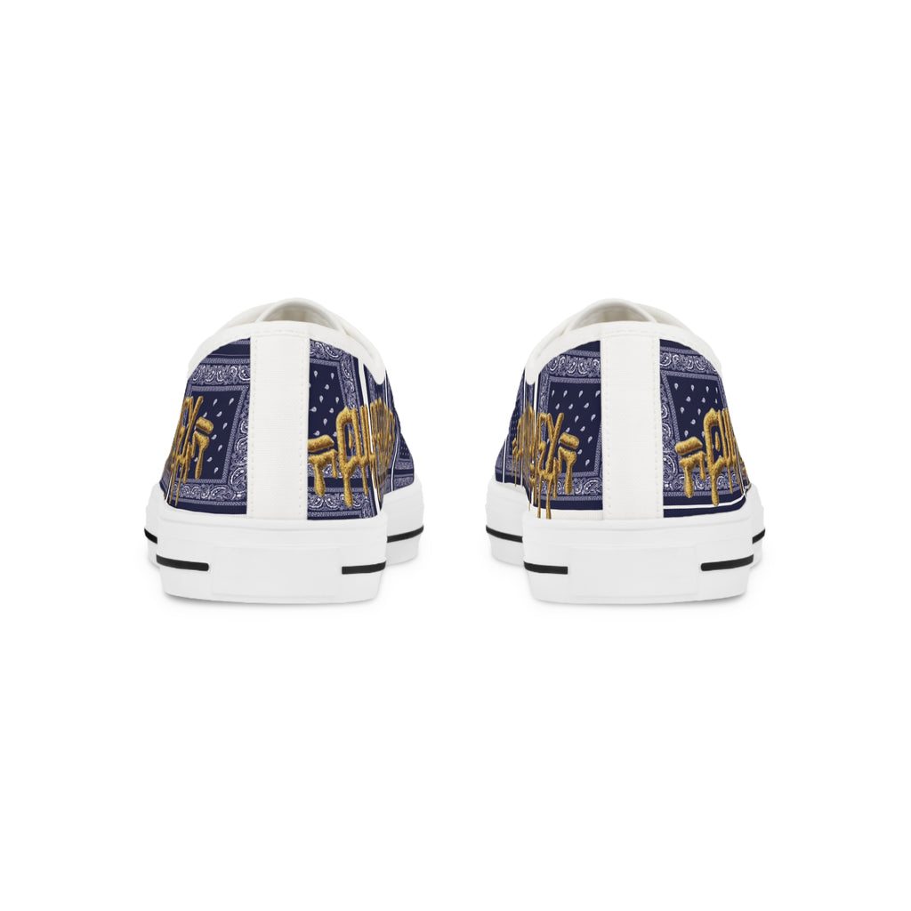 Bandana Patchwork Low-Top Sneakers for Men — Navy & Gold Street Style