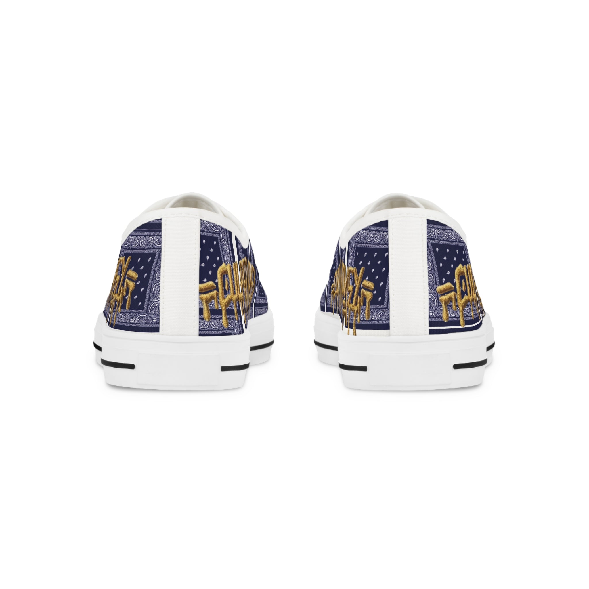 Bandana Patchwork Low-Top Sneakers for Men — Navy & Gold Street Style