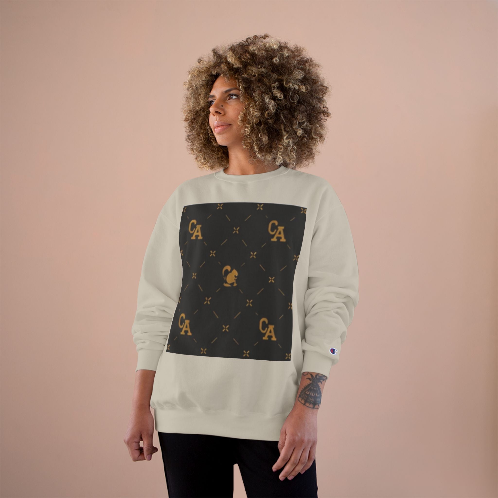 Champion Sweatshirt — Gold Monogram Luxury Pattern Crewneck