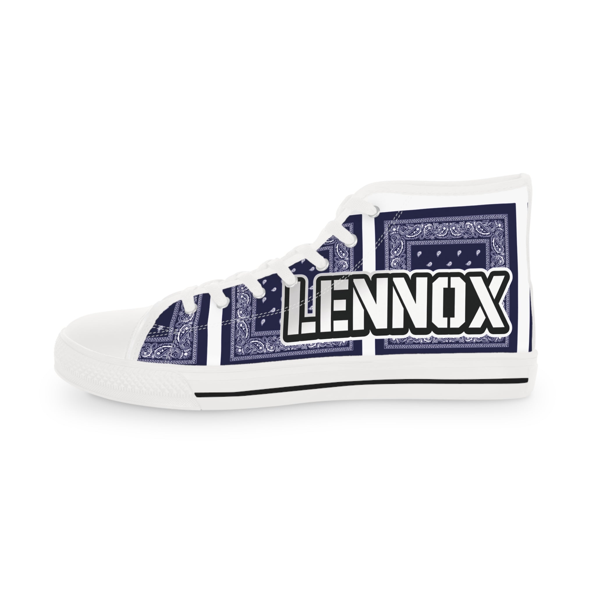 High Top Sneakers — Custom Navy Bandana Design with 'LENNOX' Text