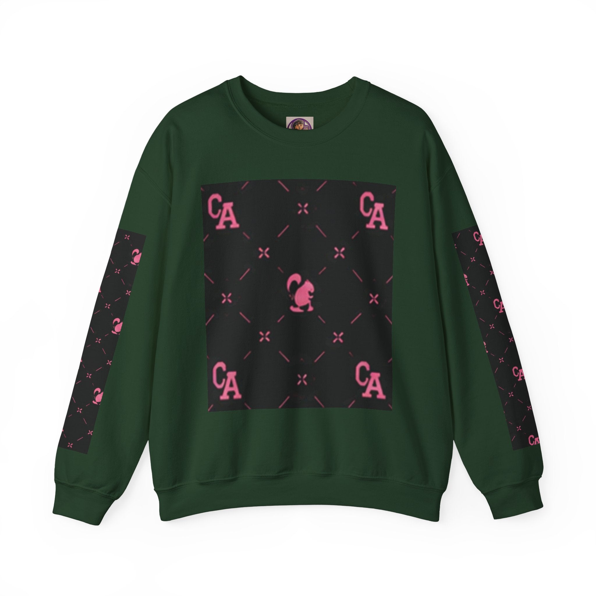 Crewneck Sweatshirt — Pink Monogram Block Print on Black
