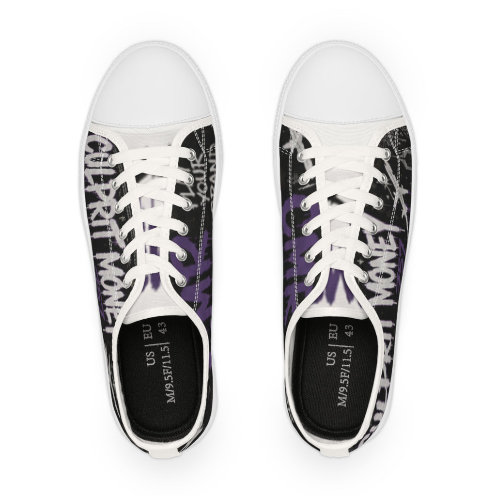 Graffiti Purple Black Men's Low Top Sneakers — Urban Street Style Shoes