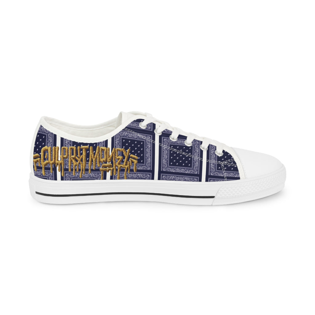 Bandana Patchwork Low-Top Sneakers for Men — Navy & Gold Street Style